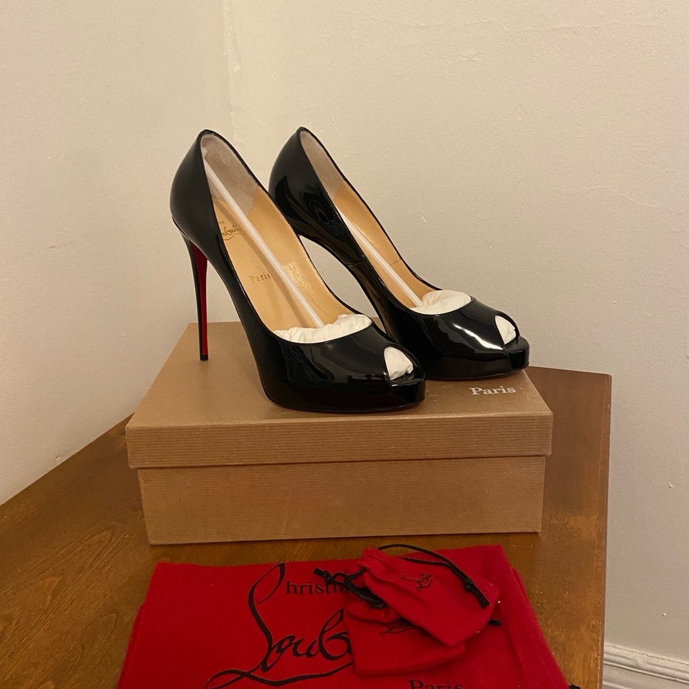 Christian Louboutin Glossy Black Peep Toe Heels